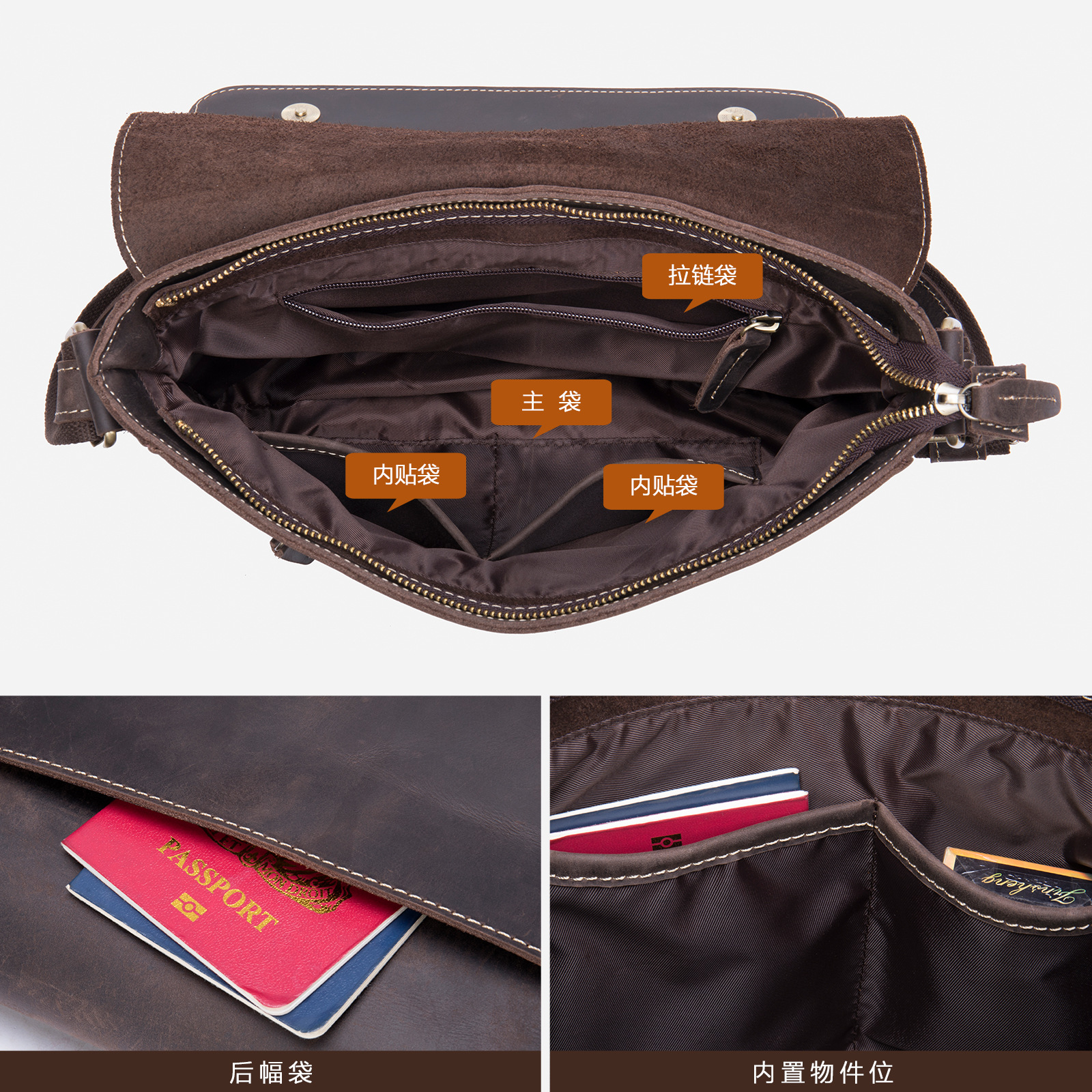Messenger Bag — Heritage Cowhide Flap — detail view 2